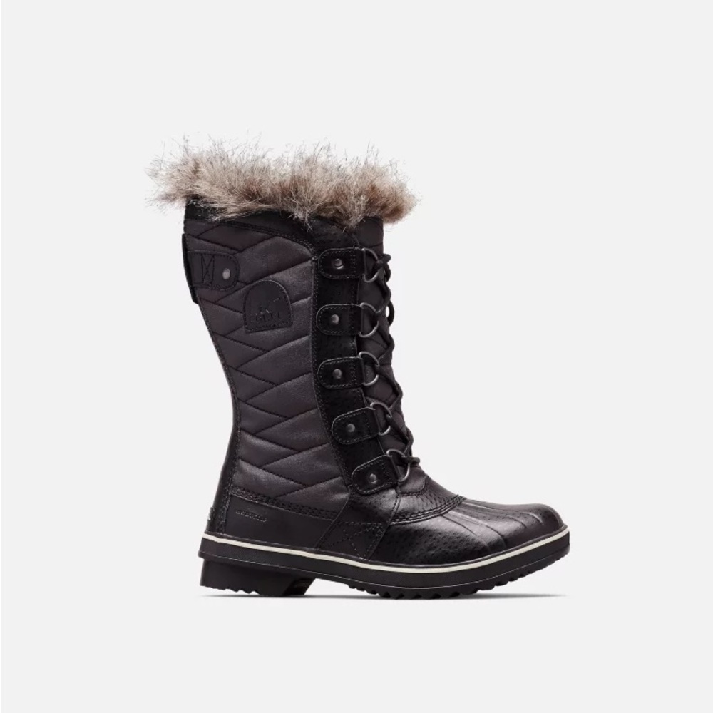 Sorel Black Leather Fur Lined Winter Boots